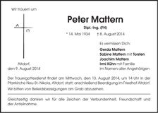 Traueranzeige Peter Mattern