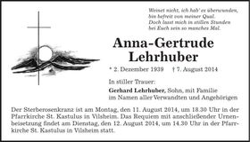 Traueranzeige Anna-Gertrude Lehrhuber