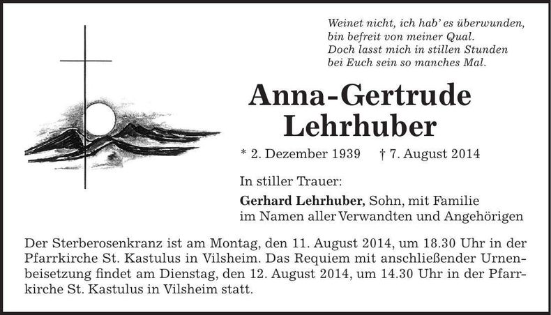 Traueranzeige Anna-Gertrude Lehrhuber
