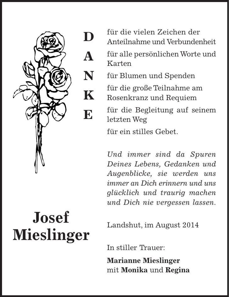 Traueranzeige Josef Mieslinger