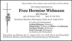 Traueranzeige Hermine Widmann