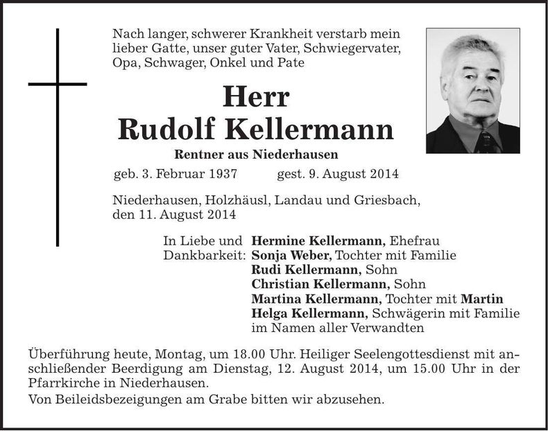 Traueranzeige Rudolf Kellermann