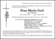 Traueranzeige Maria Gerl