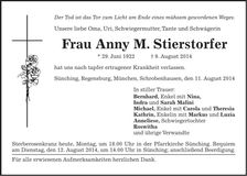 Traueranzeige Anny M. Stierstorfer