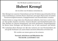 Traueranzeige Hubert Krempl
