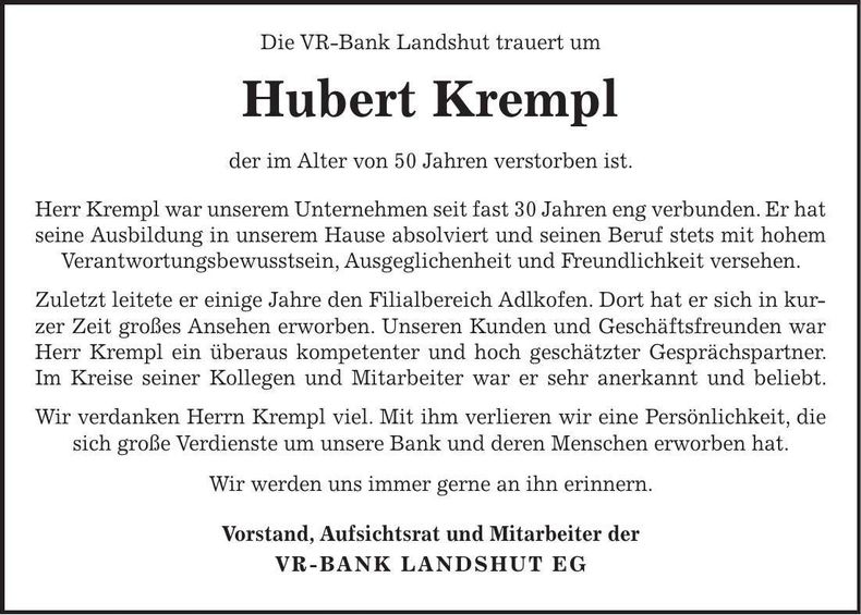 Traueranzeige Hubert Krempl
