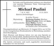 Traueranzeige Michael Paulini