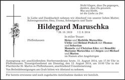 Traueranzeige Hildegard Maruschka