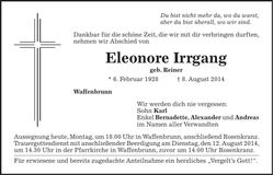 Traueranzeige Eleonore Irrgang