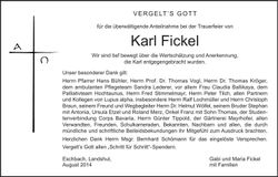 Traueranzeige Karl Fickel