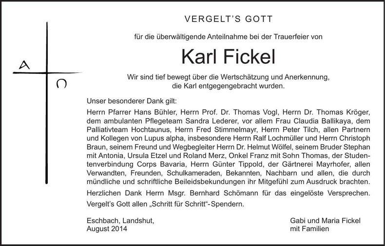 Traueranzeige Karl Fickel