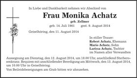 Traueranzeige Monika Achatz