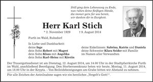 Traueranzeige Karl Stich