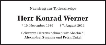 Traueranzeige Konrad Werner