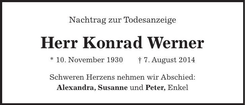 Traueranzeige Konrad Werner