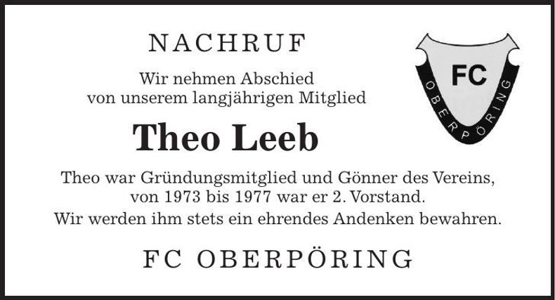 Traueranzeige Theo Leeb