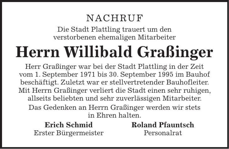 Traueranzeige Willibald Graßinger
