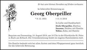 Traueranzeige Georg Oberpriller