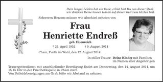 Traueranzeige Henriette Endreß