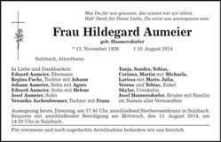 Traueranzeige Hildegard Aumeier