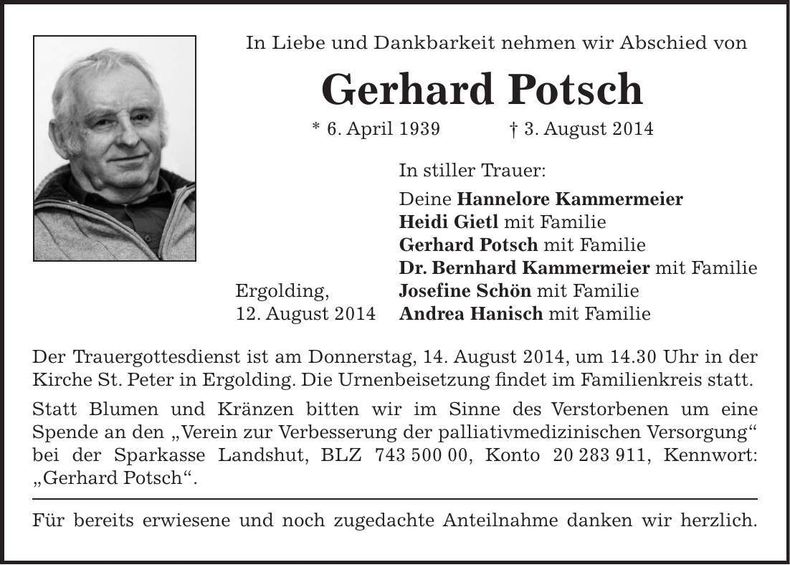 Traueranzeige Gerhard Potsch
