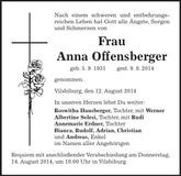 Traueranzeige Anna Offensberger