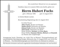 Traueranzeige Hubert Fuchs