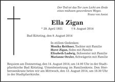 Traueranzeige Ella Zigan