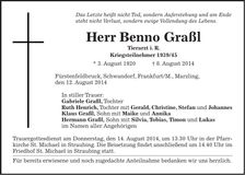 Traueranzeige Benno Graßl