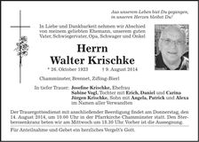 Traueranzeige Walter Krischke