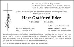 Traueranzeige Gottfried Eder