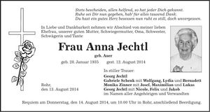 Traueranzeige Anna Jechtl