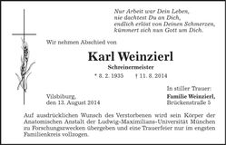 Traueranzeige Karl Weinzierl