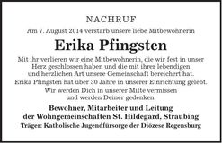 Traueranzeige Erika Pfingsten