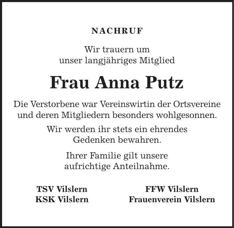 Traueranzeige Anne Putz