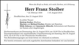 Traueranzeige Franz Stoiber