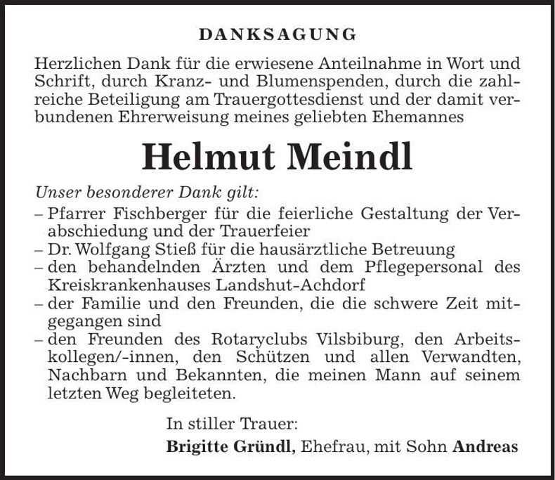 Traueranzeige Helmut Meindl