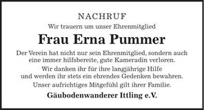 Traueranzeige Erna Pummer