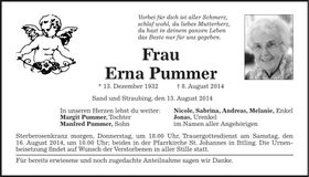 Traueranzeige Erna Pummer