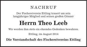 Traueranzeige Theo Leeb
