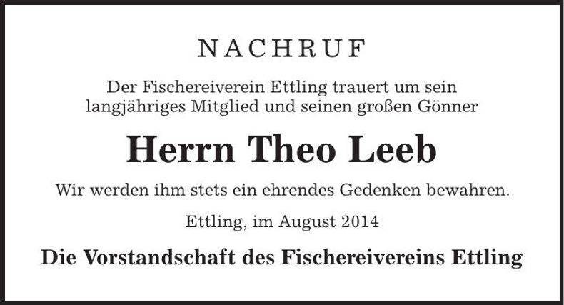 Traueranzeige Theo Leeb