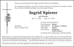 Traueranzeige Ingrid Spierer