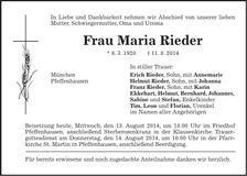 Traueranzeige Maria Rieder