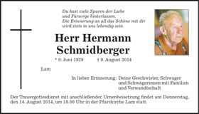 Traueranzeige Hermann Schmidberger