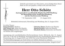 Traueranzeige Otto Schötz