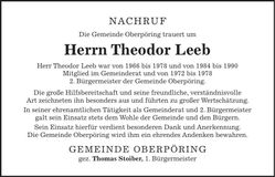 Traueranzeige Theodor Leeb