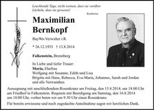 Traueranzeige Maximilian Bernkopf