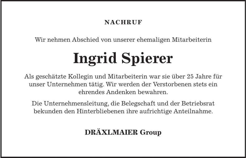 Traueranzeige Ingrid Spierer