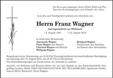 Traueranzeige Franz Wagner