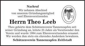 Traueranzeige Theo Leeb